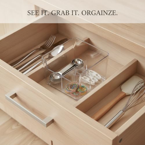 3.78 x 3.78 x 2.44 Inch Transparent PET Partition Storage Box, Drawer Organizer Bin for Office Supplies and Small Items