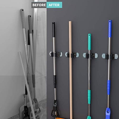 CWOVRS Broom Holder Wall Mount, 4 Pack Mop Holder Stainless Steel Mop and Broom Holder Heavy Duty Broom Hanger Wall Mount for Kitchen Garden Garage etc.