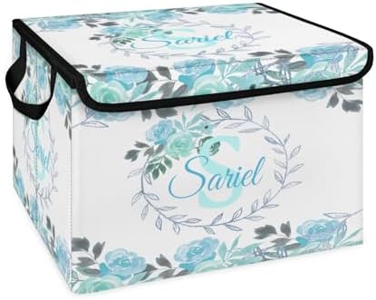 Flower Storage Bin with Lid Personalized Storage Baskets for Organizing Foldable Closet Organizers with Handles,Cute Basket for Boys Girls for Clothes Blanket Pet Dog Toy Basket Storage (1 Pack)