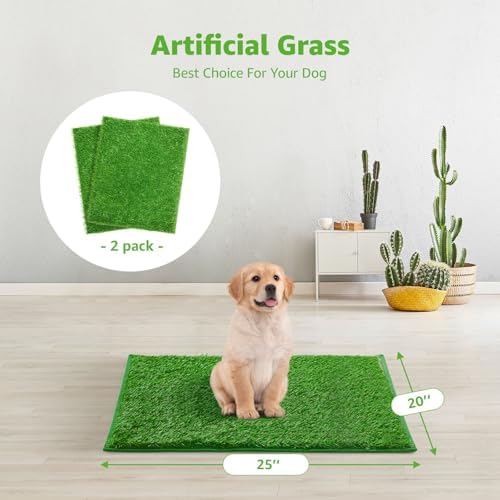 Artificial Dog Grass Pad 2 Pack，20"x 25" Replacement Fake Grass Turf Mat | Easy to Clean, with Drainage, Reusable, Realistic, Fake Grass Mat, for Apartment, Balcony, Outddor Use