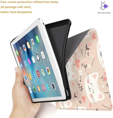 Tablet Case for iPad (9.7-Inch, 2018/2017 Model, 6th/5th Generation),Shockproof Protective Cover with Stand,Auto Wake/Sleep,Cartoon Cat Heart Flower
