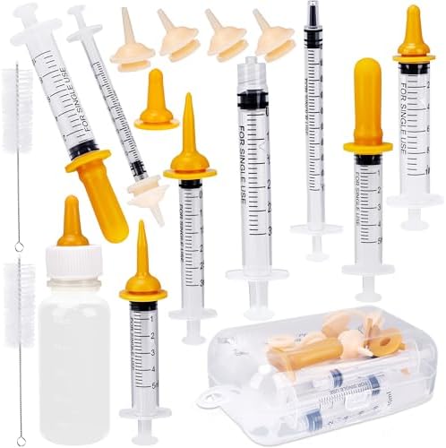 23 Pcs Pet Nursing Kit 50 ml Nursing Bottle Syringe Set with Nursing Nipples Measuring Cup and Cleaning Brush BPA-Free Nursing Supplies for Newborn Puppies Kittens