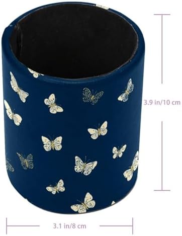 Faux Leather Pen Holder for Desk, Pencil Organizer Butterfly Pen Cup Desk Decor Makeup Brush Holder Storage for Office Home