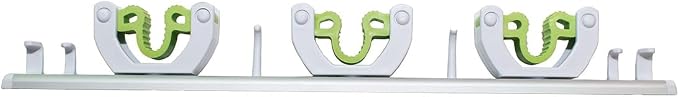 Pine-Sol Mop and Broom Holder - Hanging Wall Mount Storage Rack with 3 Slots and 6 Hooks - Adjustable Cleaning Tool Organizer for Garage, Kitchen, and Utility Closet