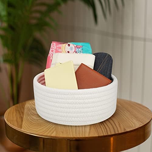 ABenkle 2 Pack Small Baskets, Cotton Rope Woven Basket, Cute Mini Tiny Storage Baskets, Decorative Boho Basket for Nursery Living Room Bedroom Shelf, Empty Gift Baskets - White