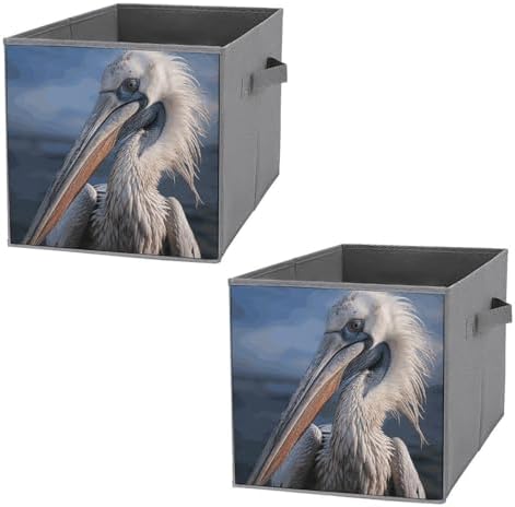 2PCS Foldable Storage Bins Realistic Pelican Printed Storage Container With Handle Large Capacity Storage Boxes Storage Cubes for Household Organization Shelves