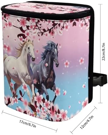 DISNIMO Floral Horse Auto Garbage Bin for Front Back Seat, Hanging Collapsible Trash Bag Waterproof Waste Basket, Car Accessories Decoration