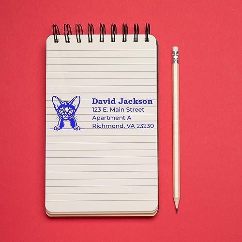Peeking Abyssinian Cat Address Stamp Self-Inking - Personalized Stamp | Envelope Stamp for Cat Moms Custom. Choice of 11 ink colors. Abyssinian Cat Return Mail Stamp. 4 lines. Rectangular imprint.