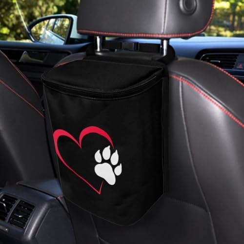 Cute Love Paw Car Trash Can with Lid Car Garbage Can Car Waste Basket, Leak-Proof Car Trash Bin, Car Trash Hanging Car Accessories Interior Car Organizer Bag