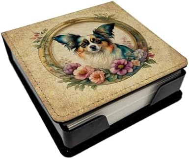 Caroline's Treasures Papillon and Flowers PU Leather Note Paper Holder with Artist-Designed Cover, Desk Accessory, Office Gift