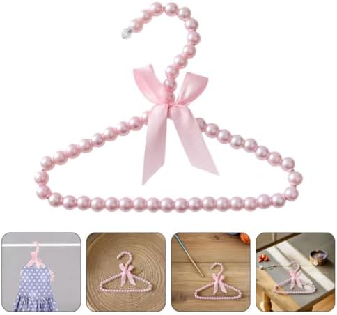 DOITOOL 5pcs Plastic Pet Hangers for Small Clothes with Elegant Pearl Beaded Design and Pink Color, Sturdy and Wear-Resistant Dog Clothing Rack for Pet Stores and Home Organization