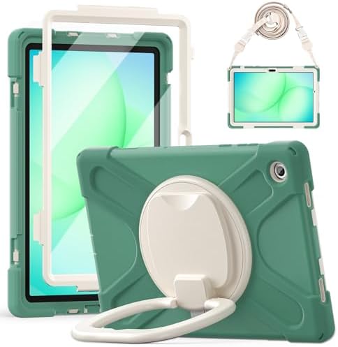 Rugged Protective Case Compatible with Samsung Galaxy Tab A11 Plus/A11 + 11" 2023 SM-X230, Military-Grade Shockproof Cover with 360° Rotating Stand & Built-in Screen Protector (F Green)