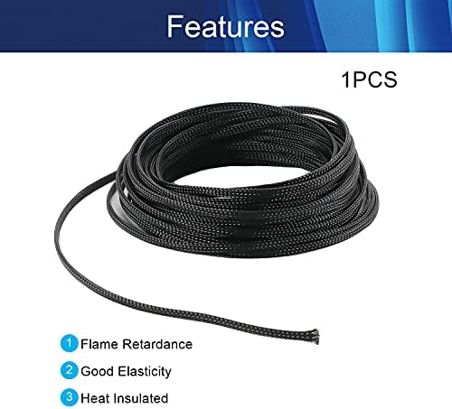 Jutagoss PET Expandable Braided Cable Sleeve, 32.8ft - 3/16 inch Black Cable Management Sleeve, Wire Loom Tube Cord Protector for USB Cable, Power Cord, Audio Video and More, 1Pc