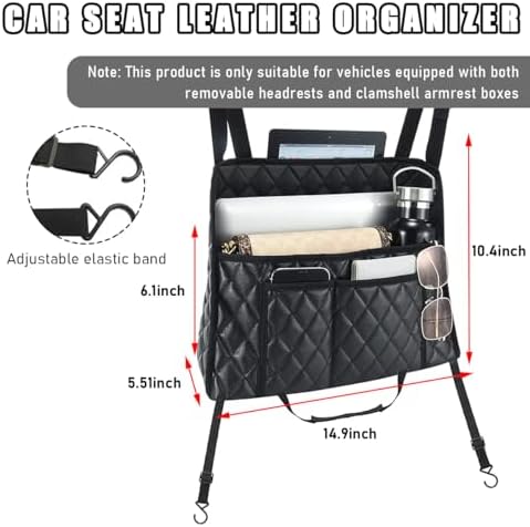 Ohleats Car Handbag Holder Between Seat, Leather Large Capacity Storage Pocket for Front Seat, Automotive Console Organizer Interior Backseat Barrier for Kids Pet, Car Accessories