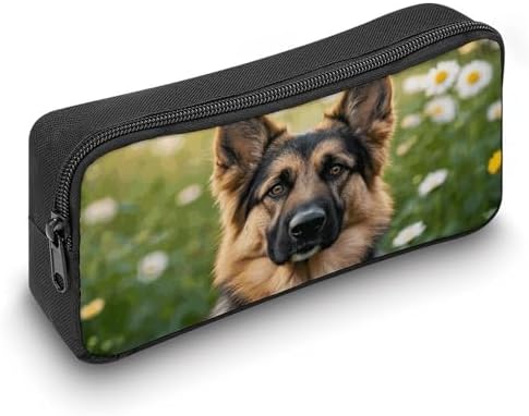 Cute Pet German Shepherd Dog Pencil Case Large Capacity Pencil Pouch | Portable Pencil Bag Zipper Pouch Small Makeup Bag for Women, Durable Aesthetic Pencil Cases for Office Supplies Organizer