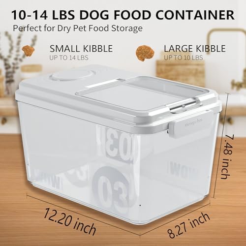 Airtight Pet Food Storage Container with Freshness Compartment, 12–14 lb Dog Food Storage Bin, Double Silicone Seal & Magnetic Flip Lid, Food-Grade PP Container for Dry Food, Cat Food and Treats