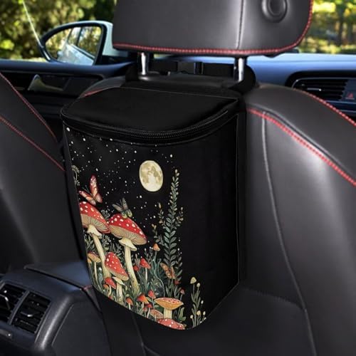 DISNIMO Butterfly Mushroom Car Trash Can with Lid Cute Car Accessories Leak Proof Car Trash Bag Hanging Car Garbage Can Multipurpose Storage Container for Back Seat Road Trip