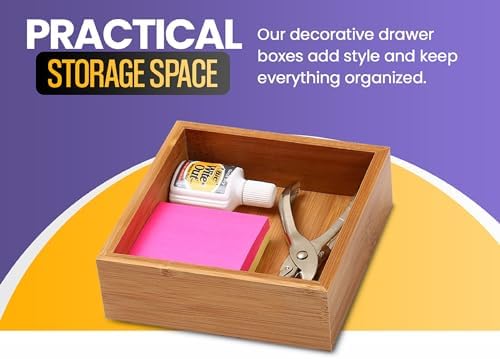 YBM HOME Bamboo Drawer Organizer Storage Box for Kitchen Drawer, Junk Drawer, Office, Bedroom, Children Room, Craft, Sewing, and Bathroom, 6 Pack 10x14x2 inch