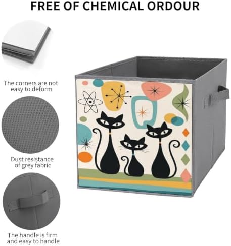 Cats Abstract Art Storage Bin with Handles, Oxford Fabric Foldable Storage Cube Organizer for Clothes, Towels, Bedroom, Living Room, Home Organization