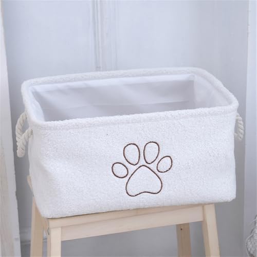 Storage Bin for Dog Toys,Plush Collapsible Dog Toy Bin Box with Handles,Large Pet Supplies Storage Basket Organizer for Toys,Blankets,Leashes,Clothing（Rectangle,White）