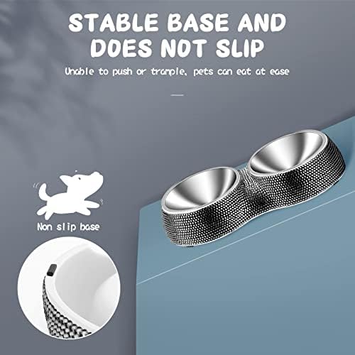 eing Dog Bowls Double Dog Water and Food Bowls Stainless Steel Bowls with Non-Slip Resin Station and Bling Rhinestones, Pet Feeder Bowls for Puppy Medium Dogs Cats Puppy Pets,Black