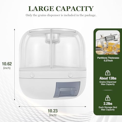 Grain Dispenser 360° Rotating Rice Dispenser 6 Grids Container Round Multigrain Grain Storage Tank for Home Kitchen Dry Food Dispenser for Peanut,Barley,Millet and Cereal