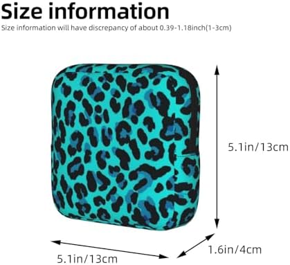 Cute Menstrual Pad Pouch with Zipper, Cheetah Blue And Black Leopard Print, Reusable Polyester Feminine Product Organizer, Storage Bag for Daily Travel
