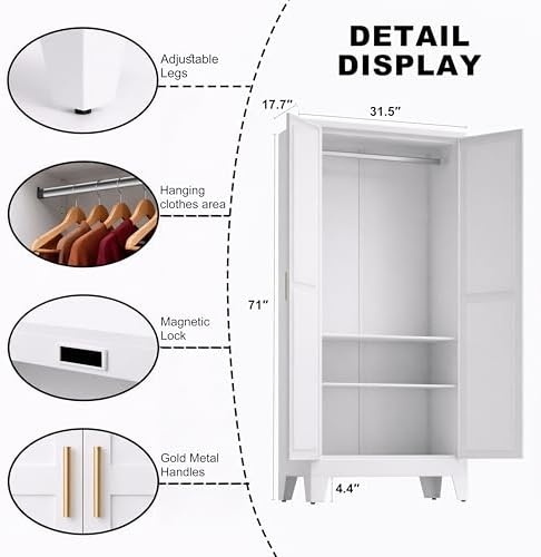 71" H Metal Storage Cabinets,Garage Cabinet,Broom Closet Storage Cabinet,White Storage Cabinets,Utility Cabinet