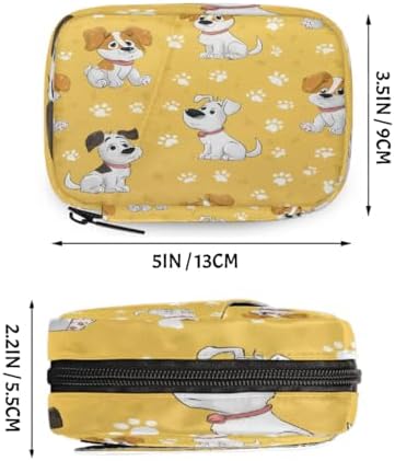 Weekly Pill Organizer Travel Size Bag with Removable 7 Day Pill Box Portable Vitamin Case Purse with Zipper,Puppy Dog Paw Prints Yellow Pattern
