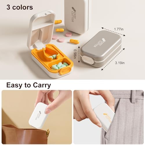 Pill Cutter | Pill Splitter for Small Large Pills | Design in The USA| Cuts Vitamins |- Adjustable Splitter+V-Shape Holder & Detachable Pad, Easy to Clean, Safe for Seniors, Kids, Pets Orange