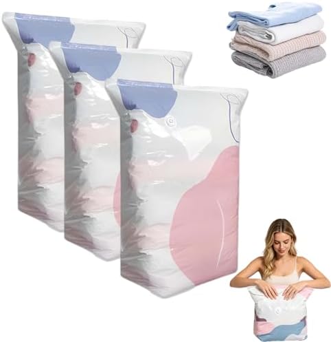 No Pump Vacuum Storage Bags, Press & Seal, No Pump Needed, 3D Compression Bags for Storage, for Clothes, Comforters, Blankets (L*3 PCS)