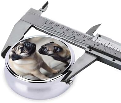 Pill Box 3 Compartment Medicine Pill Case for Pocket or Purse Mini Metal Pillcase Cute Pet Pug Pill Holder Vitamin Organizer Portable Travel Pills Container to Hold Supplements Vitamins
