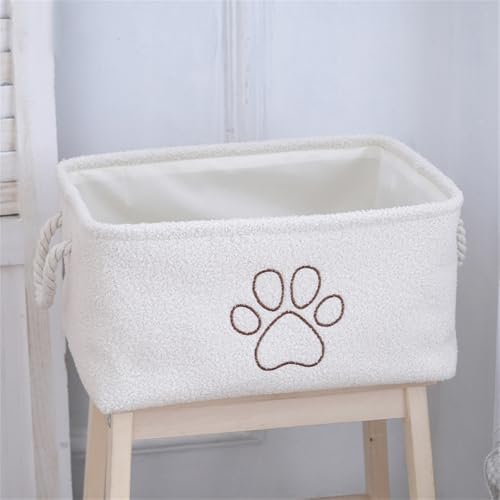 Storage Bin for Dog Toys,Plush Collapsible Dog Toy Bin Box with Handles,Large Pet Supplies Storage Basket Organizer for Toys,Blankets,Leashes,Clothing（Rectangle,Milky White）