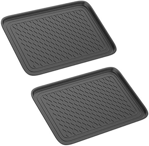 Stalwart Indoor Outdoor Boot Tray, Dark Gray, 23.75x15.75, 2-Pack | Medium All Weather Water Resistant Plastic Utility Shoe Mat for Indoor and Outdoor Use in All Seasons