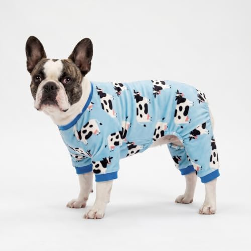Fitwarm Milk Cow Fleece Dog Pajamas, Soft Winter Clothes for Small Dogs Boy Girl, Warm Pet Onesie, Blue, Black, White, Small