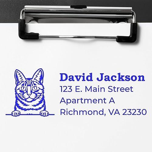 Peeking Dragon Li Cat Self-Inking Address Stamp - Clear Impressions | Custom Address Stamp Dragon Li Cat. Choice of 11 ink colors. Mailing Stamp for Cat Lovers. 4 case colors. Press and print.