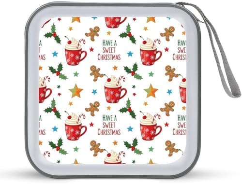 Portable CD/DVD Holder Cute Gingerbread Have A Sweet Christmas, 40-Capacity Hard Case with Zipper, Protective Storage Binder for Music Movies Game Discs