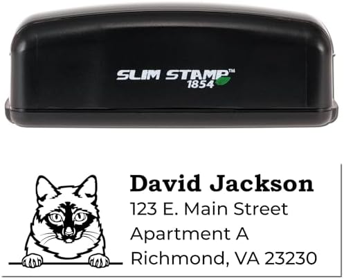 Mekong Bobtail Customized Name and Address Stamp - Unique Address Stamps for Notepads, Made to Order Mailing Stamper for Pet Owners, Ideal for Cat Lovers, 7/8 X 2-1/4