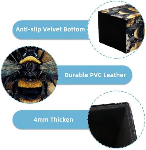 Bee Pen Holder for Desk Decor, Rectangular PVC Leather Pencil Cup for Desk Pen Organizer, Makeup Brush Holder for School, Home, Office