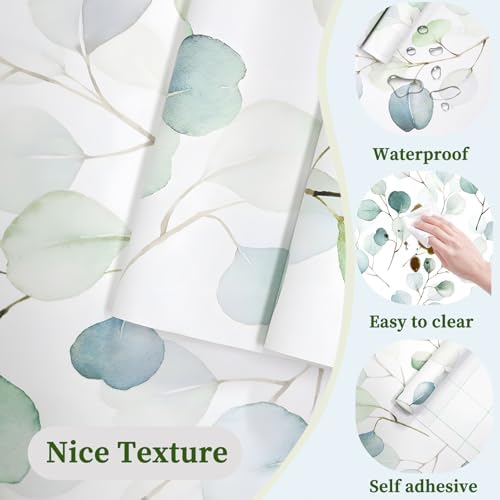 HAOKHOME Adhesive Shelf Liner Dresser Leaf Contact Paper 17.3in x 16.4ft | Peel and Stick Green White Drawer Cabinet Liners Countertop for Kitchen Bathroom Wire Desk Waterproof Removable Decorative