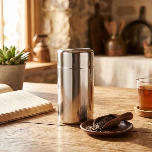 AUNMAS Airtight Tea Coffee Storage Container, 304 Stainless Steel Canister with Double Sealed Lid, 550ml Kitchen Counter Jar for Freshness