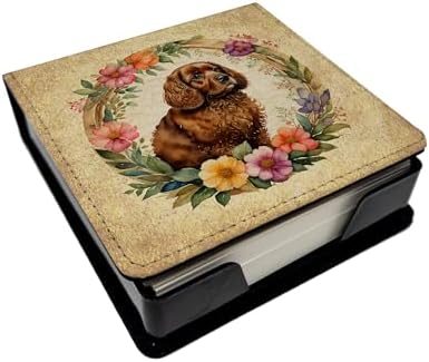 Caroline's Treasures American Water Spaniel and Flowers PU Leather Note Paper Holder with Artist-Designed Cover, Desk Accessory, Office Gift