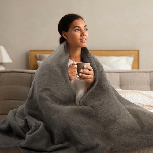 REDCAMP Wool Blanket, Warm and Thick Wool Camping Blanket, Grey | Great for Outdoors, Camping, Stadium Blanket, Picnics, Travel and Car, Machine Washable 86"x 63"