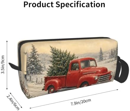 Vintage Red Truck in Snow Makeup Bag for Women, Cosmetic Pouch | Double-Sided Vintage Red Truck Cosmetic Organizer with Foam Padding for Women, Travel, Gym, School, and Daily Storage