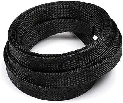 Jutagoss PET Expandable Braided Cable Sleeve, 16.4ft - 11/16 inch Black Cable Management Sleeve, Wire Loom Tube Cord Protector for USB Cable, Power Cord, Audio Video and More, 1Pc