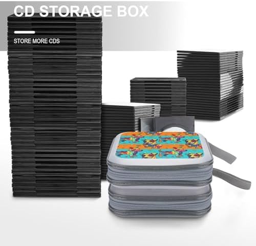 DVD Storage Binder for 40 Discs Colorful Dog, Hard Shell Protective Wallet with Handle, Portable CD Organizer for Car Travel