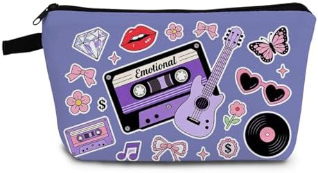 Retro Y2K Music Print Small Cosmetic Bag | Pet Grooming Toiletry Makeup Purse, Cute Organizer Zipper Pouch, Pet Grooming Birthday Present for Women Friends