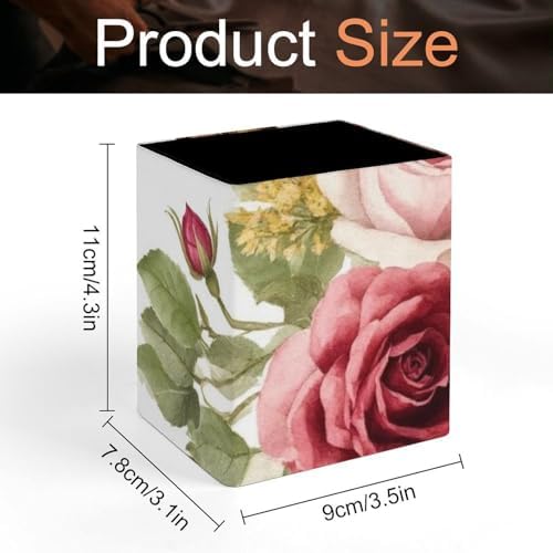 Women's Pen Cup Pencil Holder Makeup Brush Storage Flower Shabby Chic Roses Buds Leaves Tulips Floral Butterfly Leather Desk Organizer
