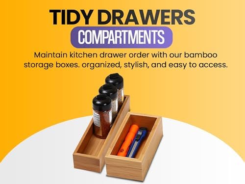 YBM HOME Bamboo Drawer Organizer Storage Box for Kitchen Drawer, Junk Drawer, Office, Bedroom, Children Room, Craft, Sewing, and Bathroom, 6 Pack 10x14x2 inch