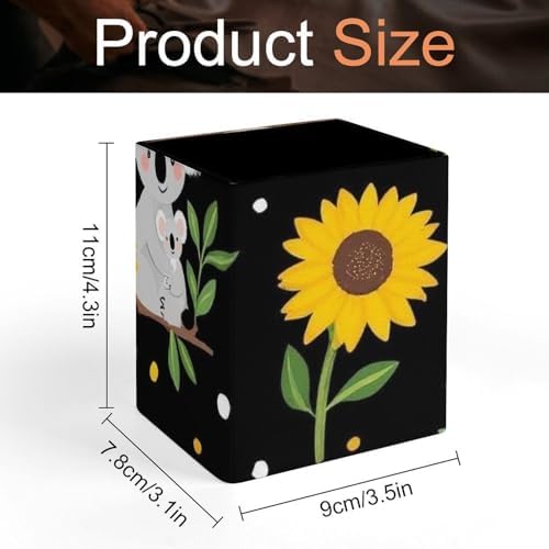 Pen Holder Square Desktop Organizer Pencil Cup For Desk, Office, Home And Stationary Supplies Cute Koala Black Yellow Sunflower